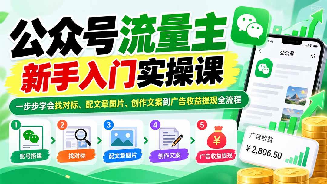 26acb2f5f73c15886b9ffb6f34e5508a.jpeg (20816期)公众号流量主新手入门实操课:一步步学会找对标、配文章图片、创作文案到广告收益提现全流程