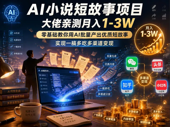 AI小说短故事项目，大佬亲测月入1-3W，零基础教你用AI批量产出优质短故事，实现一稿多吃多渠道变现(更新0910)祝你网--专注互联网创业.信息差副业研究拒绝割韭菜祝你网