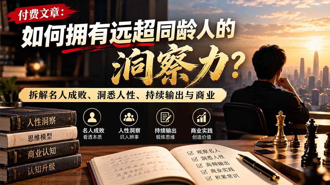 （21025期）付费文章：如何拥有远超同龄人的洞察力？拆解名人成败、洞悉人性、持续输出与商业实践祝你网--专注互联网创业.信息差副业研究拒绝割韭菜祝你网