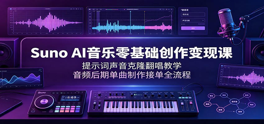 284bcf1bcaaa7bcd4fe6359bc2f1ba26.jpeg Suno AI音乐零基础创作变现课:提示词声音克隆翻唱教学,音频后期单曲制作接单全流程
