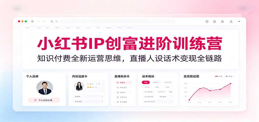 小红书IP创富进阶训练营:知识付费全新运营思维,直播人设话术变现全链路祝你网--专注互联网创业.信息差副业研究拒绝割韭菜祝你网