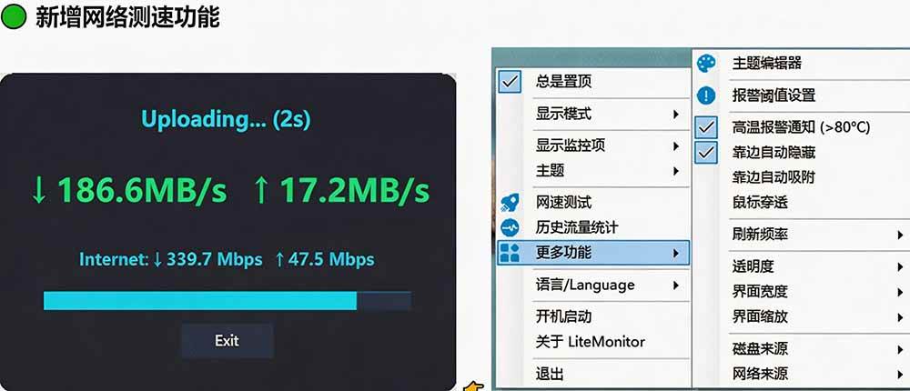 2912cbfdbdc0116802601676bbaa6a98.jpeg (20245期)Github超过3.3K Stars!电脑桌面硬件监控工具,界面好看又好用,实时CPU/GPU/网速实时显示 LiteMonitor