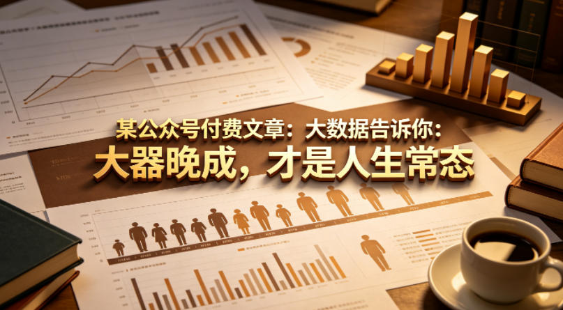 某公众号付费文章：大数据告诉你：大器晚成，才是人生常态祝你网--专注互联网创业.信息差副业研究拒绝割韭菜祝你网
