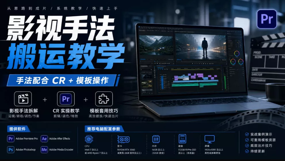 2a10b0ab58d069c5f17f2b78363dc57d.webp 影视手法搬运教学,手法配合CR+模板操作,需要电脑,提供软件+配置参数