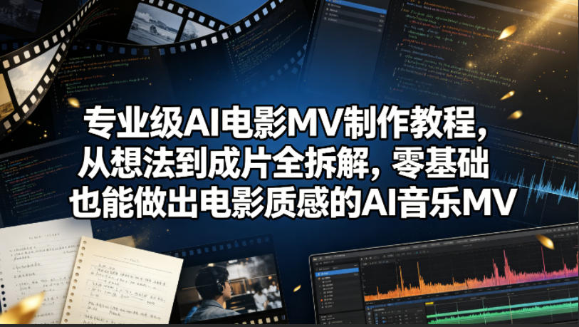 专业级AI电影MV制作教程，从想法到成片全拆解，零基础也能做出电影质感的AI音乐MV祝你网--专注互联网创业.信息差副业研究拒绝割韭菜祝你网