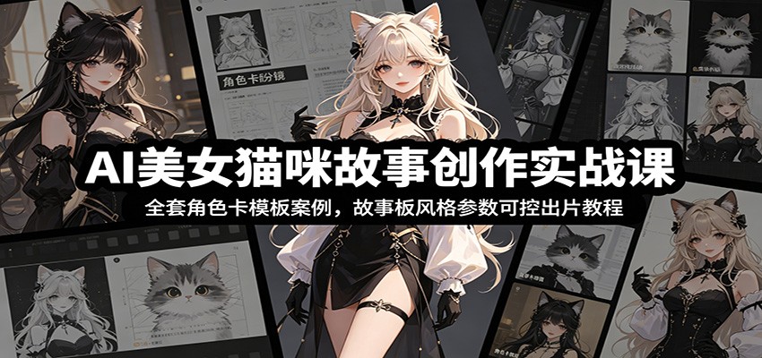 AI美女猫咪故事创作实战课：全套角色卡模板案例，故事板风格参数可控出片教程祝你网--专注互联网创业.信息差副业研究拒绝割韭菜祝你网