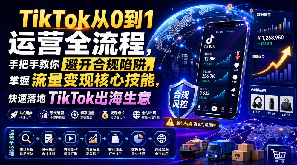 TikTok从0到1运营全流程,手把手教你避开合规陷阱,掌握流量变现核心技能,快速落地TikTok出海生意(更新8月)祝你网--专注互联网创业.信息差副业研究拒绝割韭菜祝你网