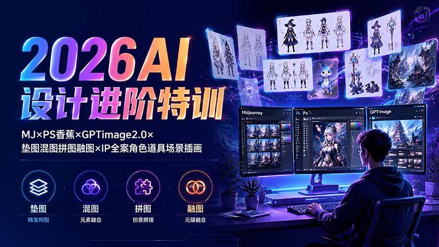 （19569期）2026AI设计进阶特训：MJ×PS香蕉×GPTimage2.0×垫图混图拼图融图×IP全案角色道具场景插画祝你网--专注互联网创业.信息差副业研究拒绝割韭菜祝你网