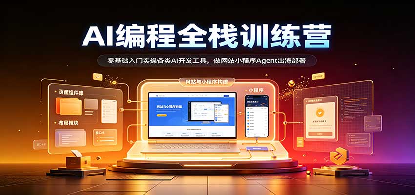 AI编程全栈训练营::零基础入门实操各类AI开发工具,做网站小程序Agent出海部署祝你网--专注互联网创业.信息差副业研究拒绝割韭菜祝你网