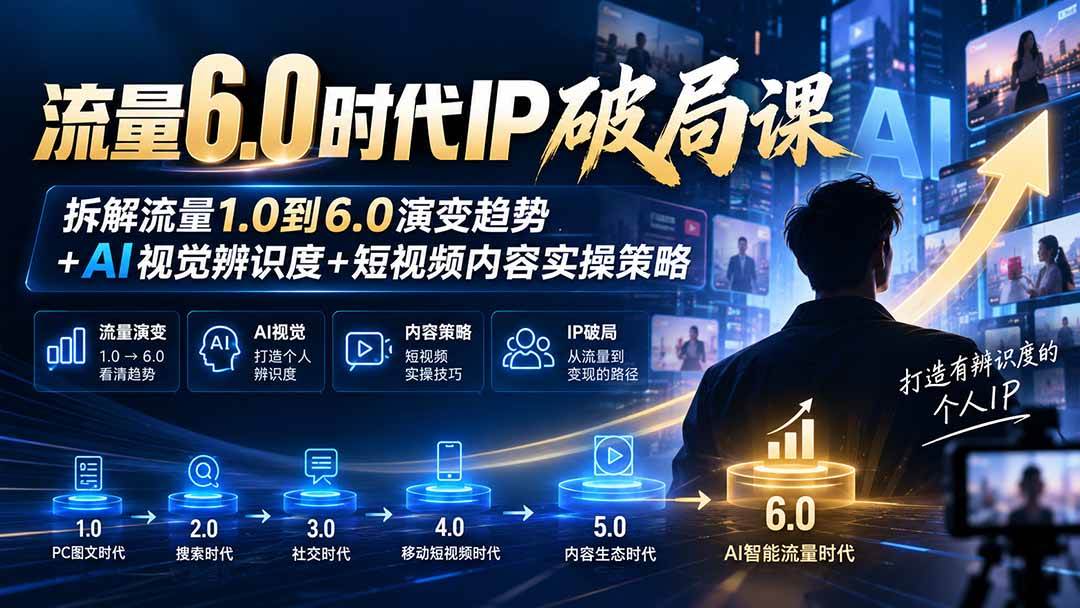 （20845期）流量6.0时代IP破局课：拆解流量1.0到6.0演变趋势+AI视觉辨识度+短视频内容实操策略祝你网--专注互联网创业.信息差副业研究拒绝割韭菜祝你网