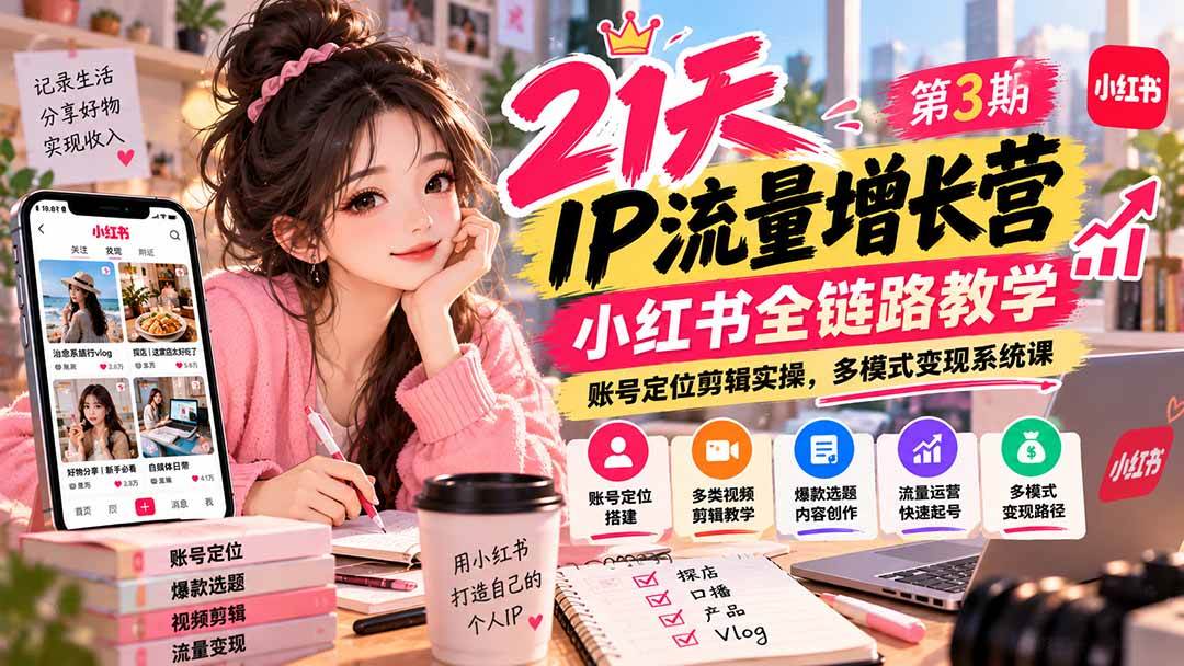 2d15c050d10c1e32352d9153d72585e8.jpeg (20992期)【无水印】21天IP流量增长营-第3期,小红书全链路教学,账号定位剪辑实操,多模式变现系统课