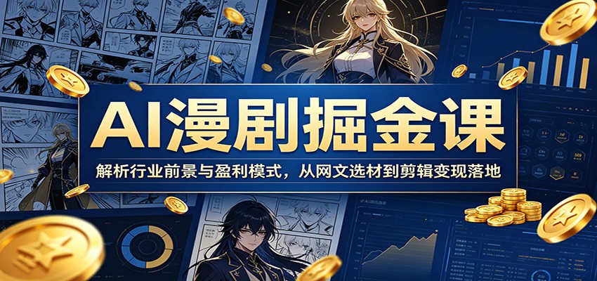 AI漫剧掘金课：解析行业前景与盈利模式，从网文选材到剪辑变现落地祝你网--专注互联网创业.信息差副业研究拒绝割韭菜祝你网