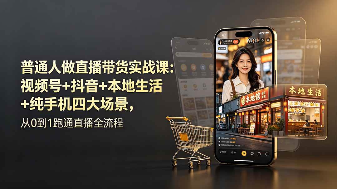 （19111期）普通人做直播带货实战课：视频号+抖音+本地生活+纯手机四大场景，从0到1跑通直播全流程祝你网--专注互联网创业.信息差副业研究拒绝割韭菜祝你网