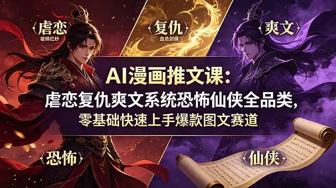 AI漫画推文课：虐恋复仇爽文系统恐怖仙侠全品类，零基础快速上手爆款图文赛道祝你网--专注互联网创业.信息差副业研究拒绝割韭菜祝你网