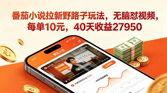 番茄小说拉新野路子玩法,无脑怼视频,每单10元,40天收益27950祝你网--专注互联网创业.信息差副业研究拒绝割韭菜祝你网