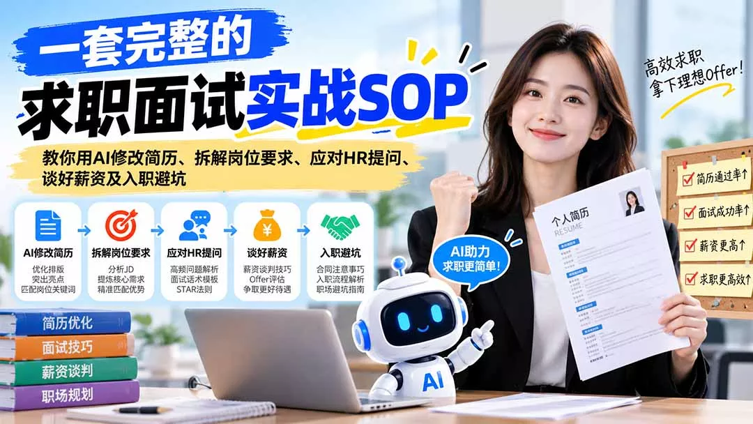 一套完整的求职面试实战SOP：教你用AI修改简历、拆解岗位要求、应对HR提问、谈好薪资及入职避坑祝你网--专注互联网创业.信息差副业研究拒绝割韭菜祝你网