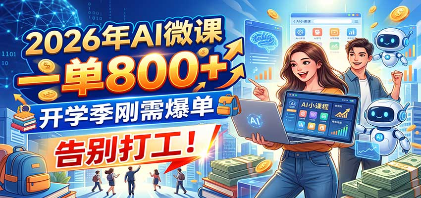 2026年AI微课，一单800+，开学季刚需爆单，告别打工！祝你网--专注互联网创业.信息差副业研究拒绝割韭菜祝你网