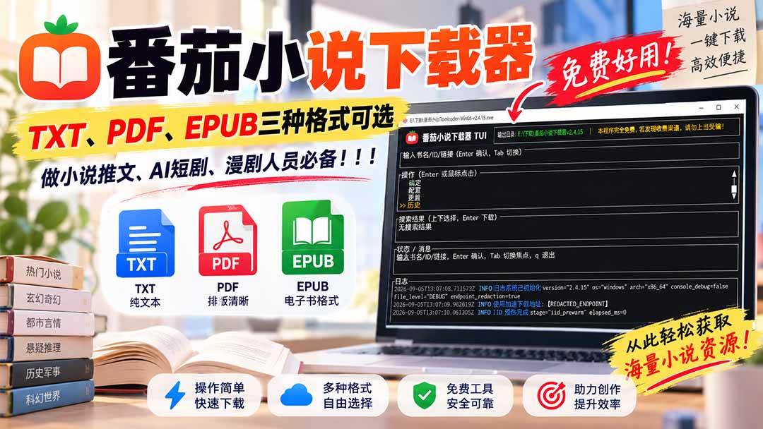 （20529期）番茄小说下载器，TXT、PDF、EPUB三种格式可选，做小说推文、AI短剧、漫剧人员必备！祝你网--专注互联网创业.信息差副业研究拒绝割韭菜祝你网