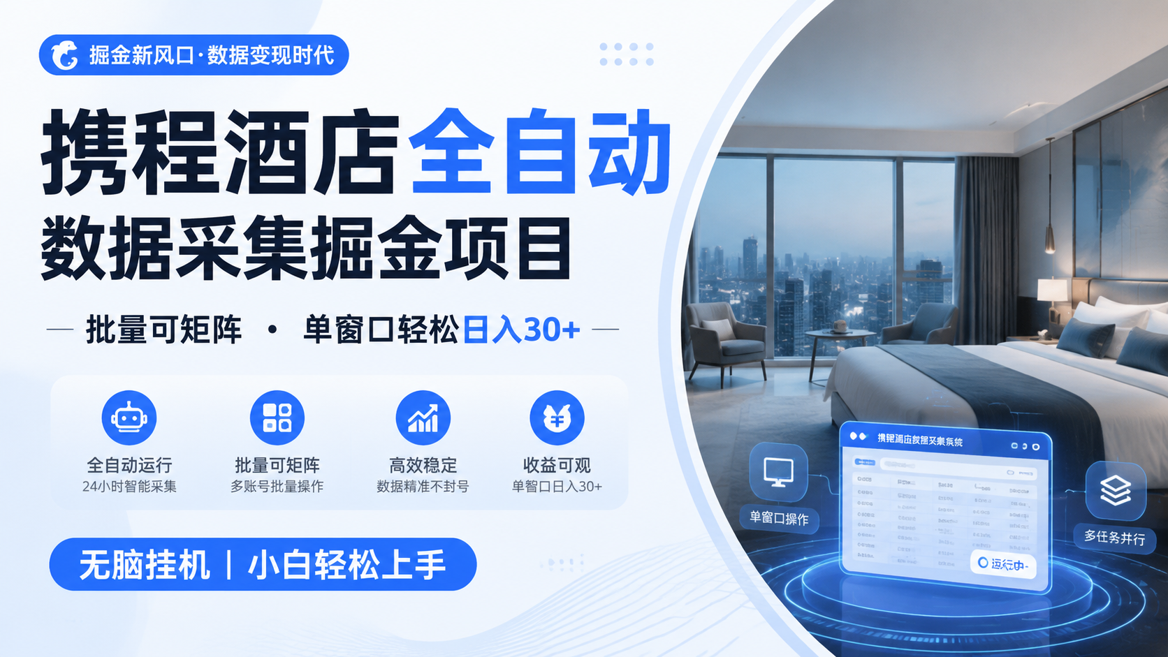 携程酒店全自动数据采集掘金 批量可矩阵 单窗口轻松日入30+祝你网--专注互联网创业.信息差副业研究拒绝割韭菜祝你网
