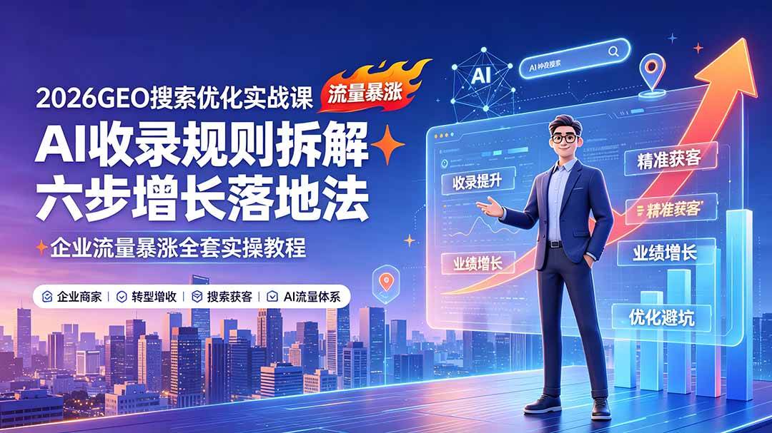 2fe33d64c4dd0b7a3b8e8b8844e59f8f.jpeg (19333期)2026GEO搜索优化实战课:AI收录规则拆解|六步增长落地法|企业流量暴涨全套实操教程