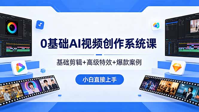 0基础AI视频创作系统课，基础剪辑+高级特效+爆款案例，小白直接上手祝你网--专注互联网创业.信息差副业研究拒绝割韭菜祝你网