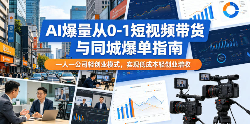AI爆量从0-1短视频带货与同城爆单指南，一人一公司轻创业模式，实现低成本轻创业增收祝你网--专注互联网创业.信息差副业研究拒绝割韭菜祝你网