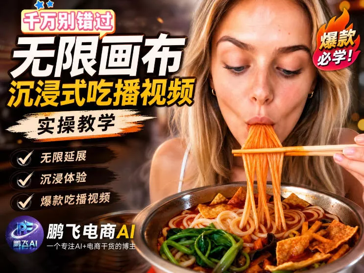 保姆级教程|用AI无线画布做沉浸式吃播,3步直接出片,无线画布工作流,操作简单好上手祝你网--专注互联网创业.信息差副业研究拒绝割韭菜祝你网