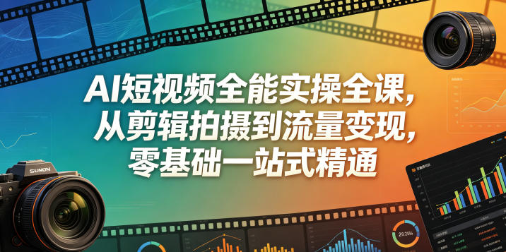AI短视频全能实操全课,从剪辑拍摄到流量变现,零基础一站式精通祝你网--专注互联网创业.信息差副业研究拒绝割韭菜祝你网