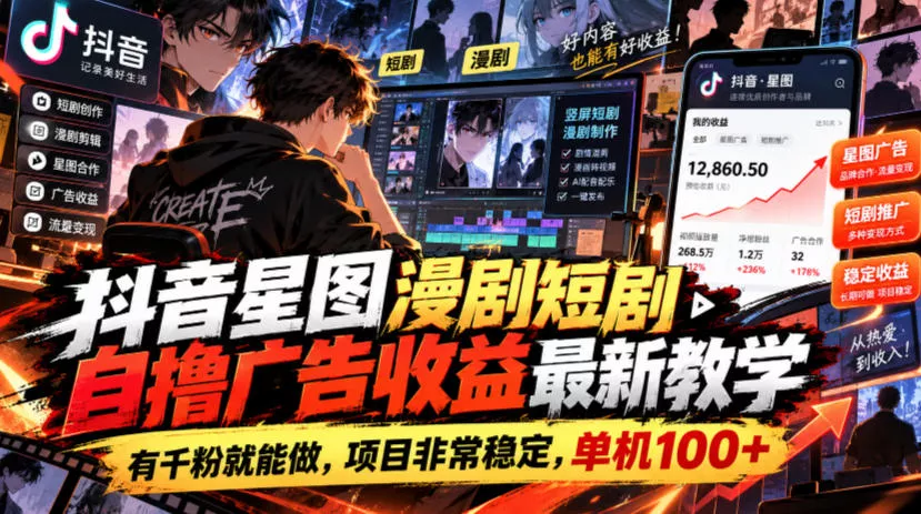 抖音星图漫剧短剧自撸广告收益最新教学,有千粉就能做,项目非常稳定,单机100+祝你网--专注互联网创业.信息差副业研究拒绝割韭菜祝你网