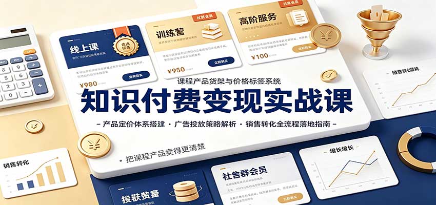 知识付费变现实战课:产品定价体系搭建,广告投放,销售转化全流程落地指南祝你网--专注互联网创业.信息差副业研究拒绝割韭菜祝你网