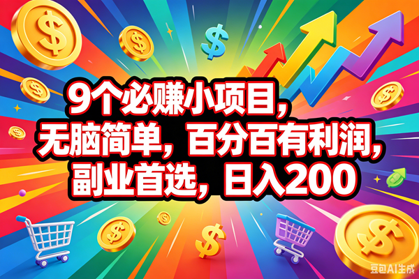 (18623期)9个必赚钱的小项目,百分百会赚米,无脑简单,副业首选,日入200+祝你网--专注互联网创业.信息差副业研究拒绝割韭菜祝你网