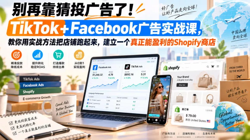 311701b44f4acd743dc017114758070a.webp 别再靠猜投广告了!TikTok+Facebook广告实战课,教你用实战方法把店铺跑起来,建立一个真正能盈利的Shopify商店【原创双语字幕】