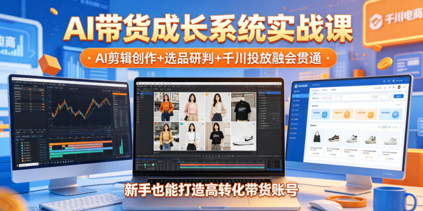 AI带货成长系统实战课,AI剪辑创作+选品研判+千川投放融会贯通,新手也能打造高转化带货账号(更新2026年)祝你网--专注互联网创业.信息差副业研究拒绝割韭菜祝你网
