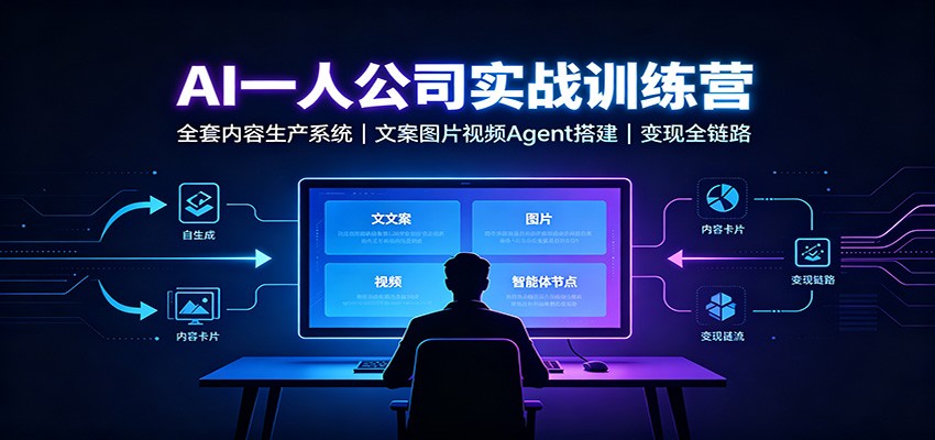 AI创作一人公司实战训练营：全套内容生产系统，文案图片视频Agent搭建变现全链路祝你网--专注互联网创业.信息差副业研究拒绝割韭菜祝你网