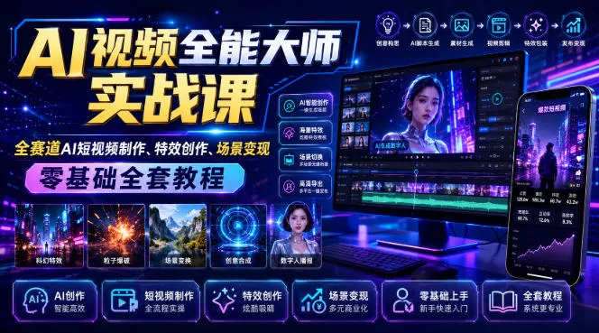 AI视频全能大师实战课|全赛道AI短视频制作、特效创作、场景变现零基础全套教程祝你网--专注互联网创业.信息差副业研究拒绝割韭菜祝你网