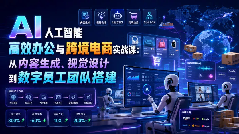 AI人工智能高效办公与跨境电商实战课:从内容生成、视觉设计到数字员工团队搭建祝你网--专注互联网创业.信息差副业研究拒绝割韭菜祝你网