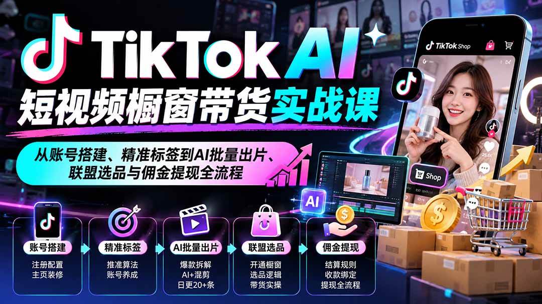 32f0bb0e51978eb67631068141980bf6.jpeg (20725期)TikTok AI短视频橱窗带货实战课:从账号搭建、精准标签到AI批量出片、联盟选品与佣金提现全流程