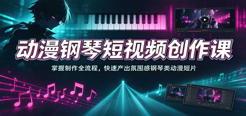 动漫钢琴短视频创作课：掌握制作全流程，快速产出氛围感钢琴类动漫短片祝你网--专注互联网创业.信息差副业研究拒绝割韭菜祝你网