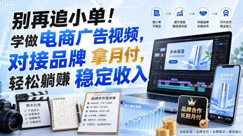 别再追小单!学做电商广告视频,对接品牌拿月付,轻松躺賺稳定收入【原创双语字幕】祝你网--专注互联网创业.信息差副业研究拒绝割韭菜祝你网
