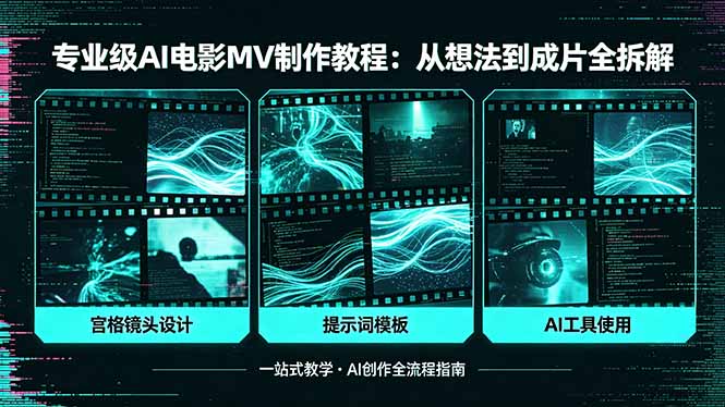 专业级AI电影MV制作教程，从想法到成片全拆解，宫格镜头+提示词模板+AI工具一站式教学祝你网--专注互联网创业.信息差副业研究拒绝割韭菜祝你网