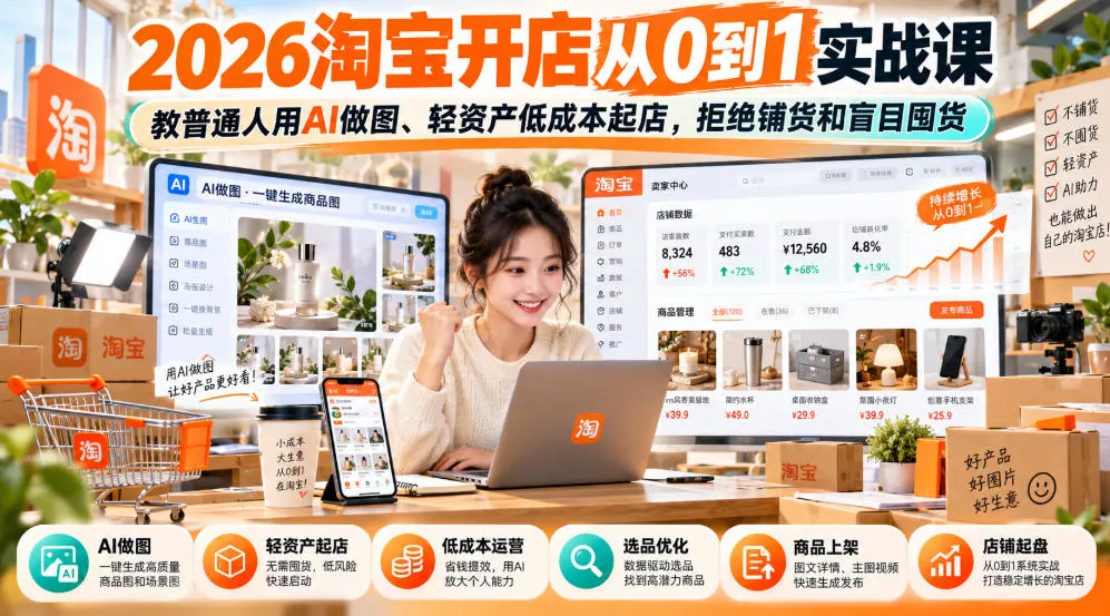 34663947509becd1fc5f15cc3203de2d.webp 2026淘宝开店从0到1实战课,教普通人用AI做图、轻资产低成本起店,拒绝铺货和盲目囤货