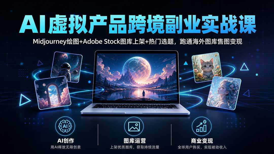(20514期)AI虚拟产品跨境副业实战课|Midjourney绘图+Adobe Stock图库上架+热门选题,跑通海外图库售图变现祝你网--专注互联网创业.信息差副业研究拒绝割韭菜祝你网