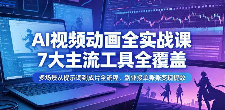 AI视频动画全实战课,7大主流工具全覆盖,多场景从提示词到成片全流程,副业接单账号变现提效祝你网--专注互联网创业.信息差副业研究拒绝割韭菜祝你网
