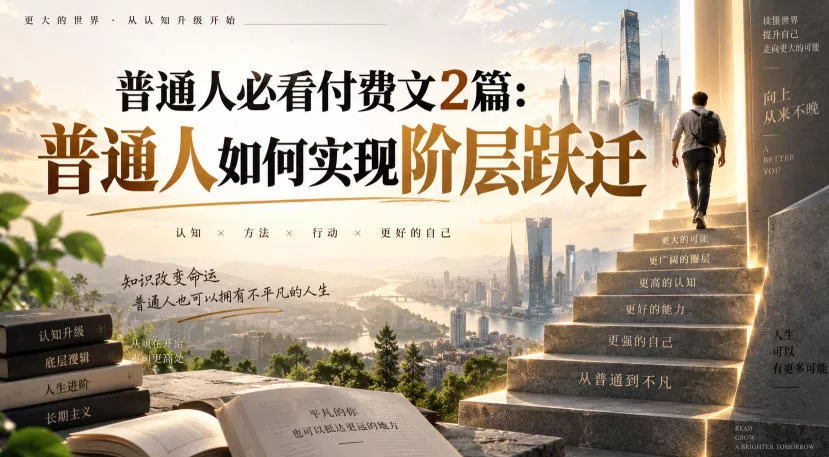 普通人必看付费文2篇:普通人如何实现阶层跃迁祝你网--专注互联网创业.信息差副业研究拒绝割韭菜祝你网