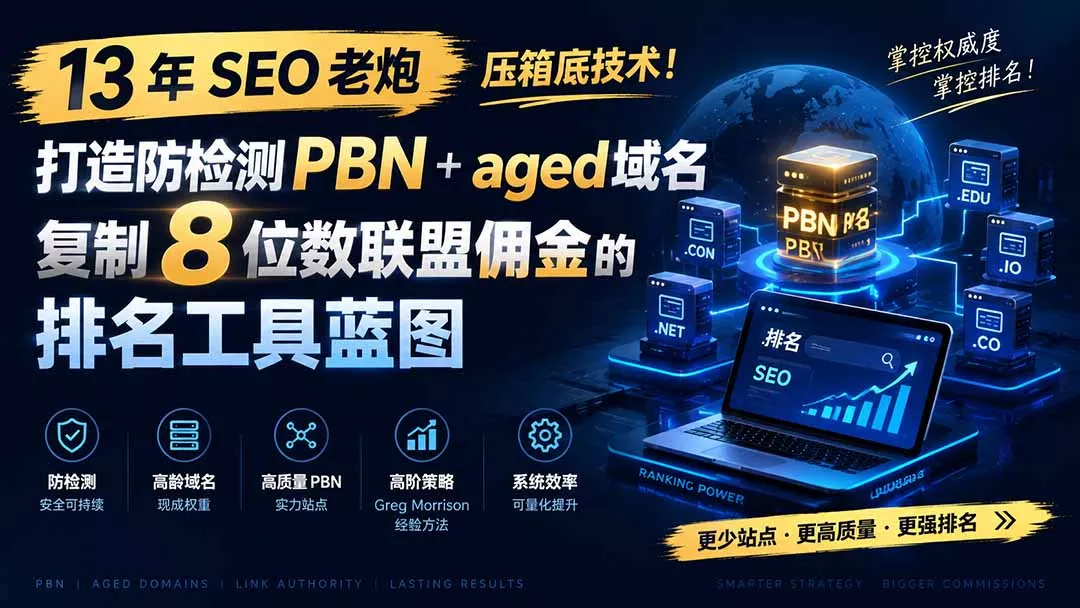 13 年 SEO 老炮压箱底技术!打造防检测 PBN+aged 域名,复制 8 位数联盟佣金的排名工具蓝图【原创双语字幕】祝你网--专注互联网创业.信息差副业研究拒绝割韭菜祝你网