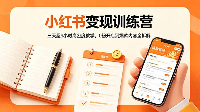 小红书变现训练营：三天超9小时高密度教学，0粉开店到爆款内容全拆解祝你网--专注互联网创业.信息差副业研究拒绝割韭菜祝你网