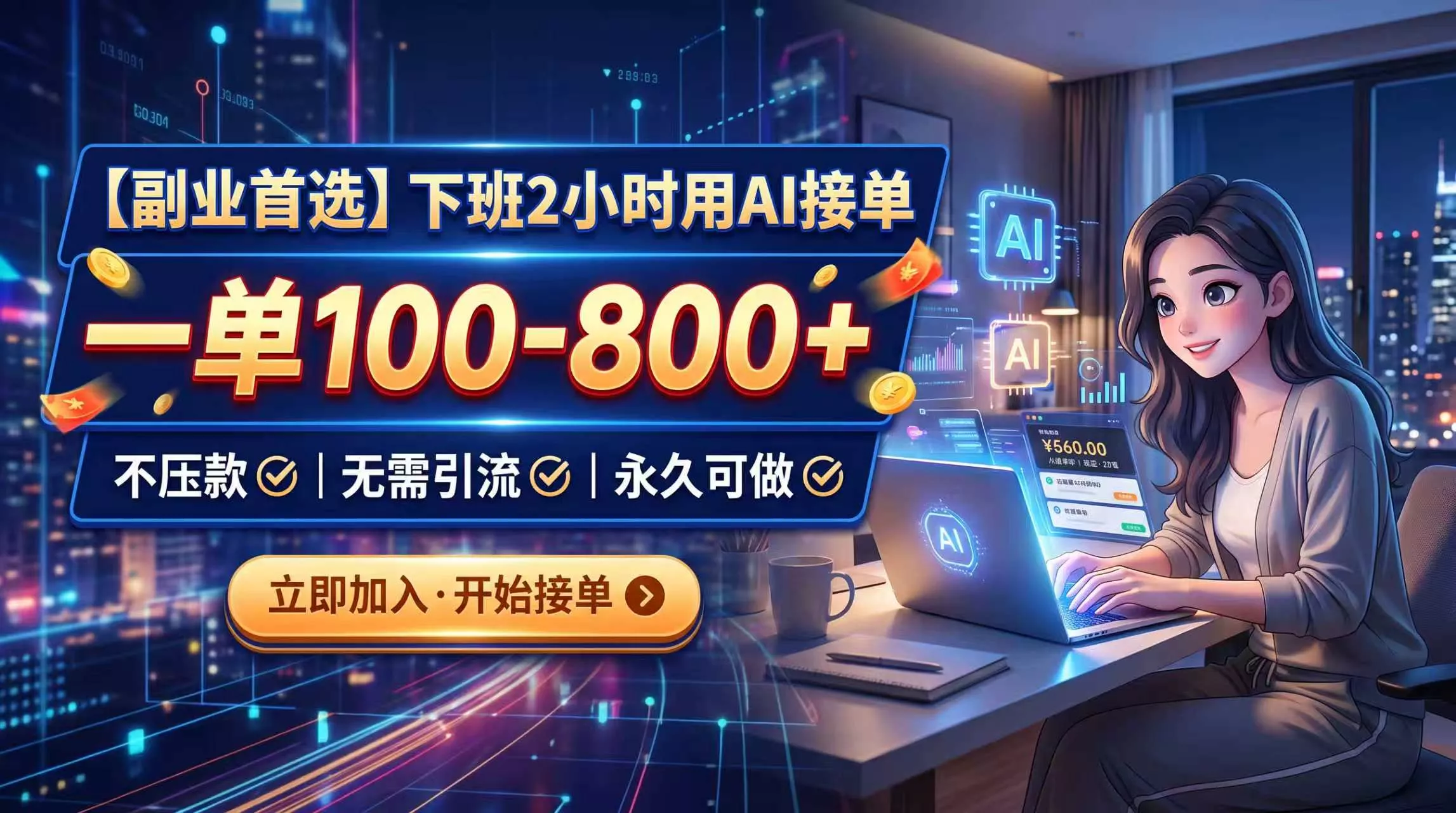 35c122ed6c7860a5c54d8c9d200a1bee.webp 下班2小时用AI接单,一单100-800+,不压款,无需引流,永久可做