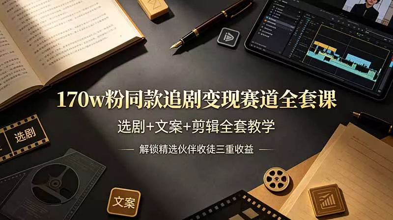 170w粉博主同款追剧变现赛道全套课，选剧+文案+剪辑全套教学，解锁精选伙伴收徒三重收益祝你网--专注互联网创业.信息差副业研究拒绝割韭菜祝你网