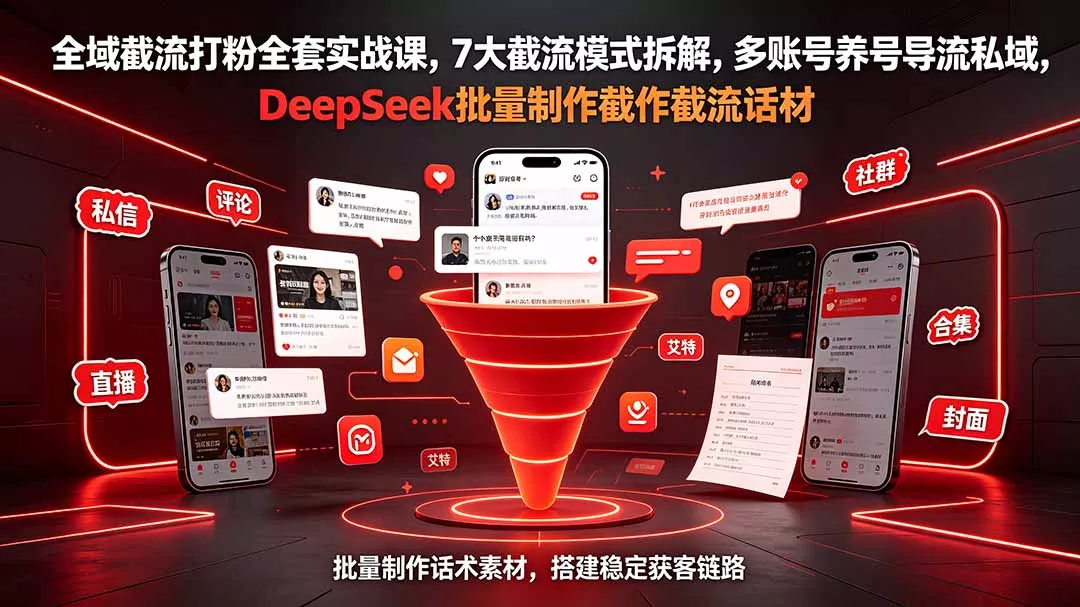 全域截流打粉全套实战课,7大截流模式拆解,多账号养号导流私域,DeepSeek批量制作截流话术素材祝你网--专注互联网创业.信息差副业研究拒绝割韭菜祝你网