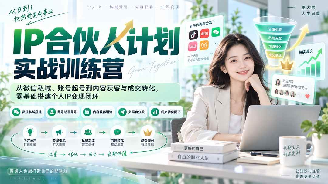 （20321期）IP合伙人计划实战训练营-更新：从微信私域、账号起号到内容获客与成交转化，零基础搭建个人IP变现闭环祝你网--专注互联网创业.信息差副业研究拒绝割韭菜祝你网